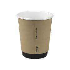 PLA-DW-KR8-20 8oz Kraft Double Walled Cups Compostable 90mm Dia - carton 500 - CTN