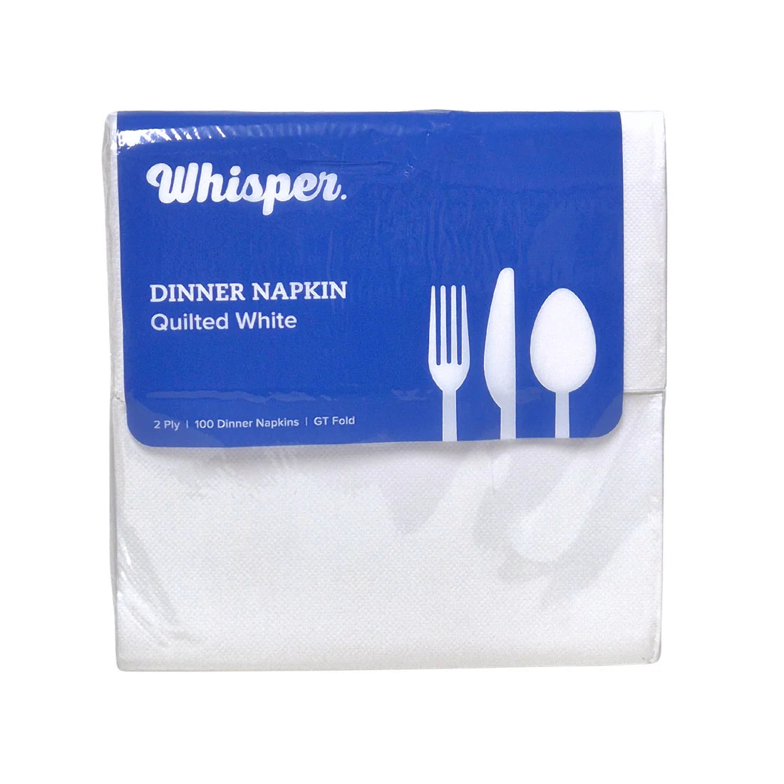 WHISPER QUILTED DINNER NAPKINS GT WHITE (10 PACKS X 100 SHEETS) - CTN
