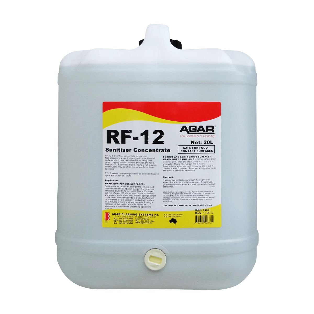 RFA20 AGAR RF-12 SANITISER 20L