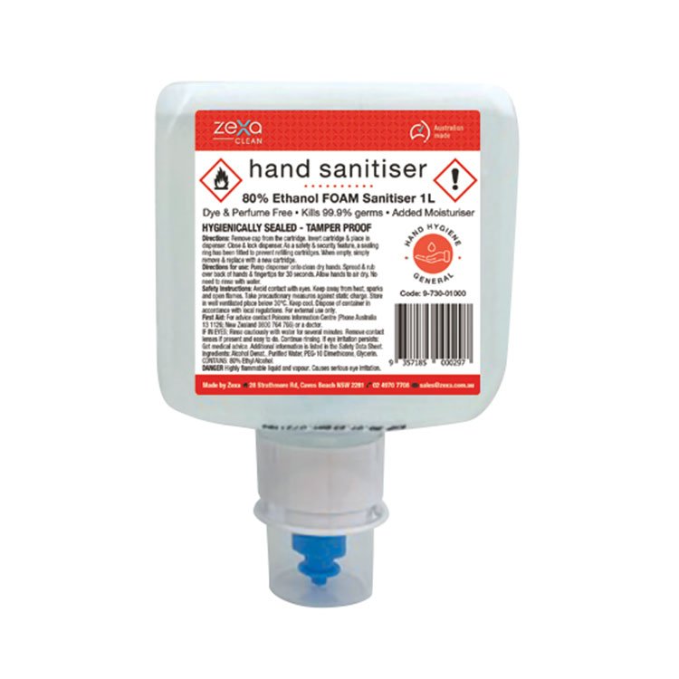 zexa 9730 Foaming Hand Sanitiser 1L Cartridge Refill