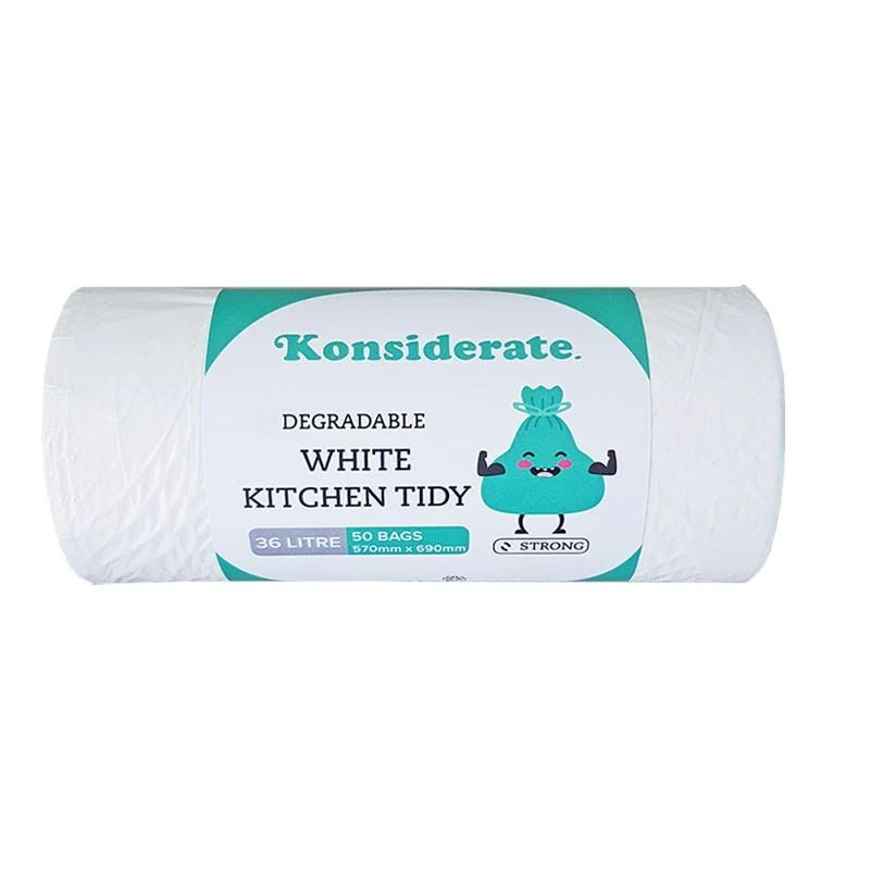 WH36 KONSIDERATE 36LT WHITE DEGRADABLE BAGS 20 ROLLS X 50 BAGS