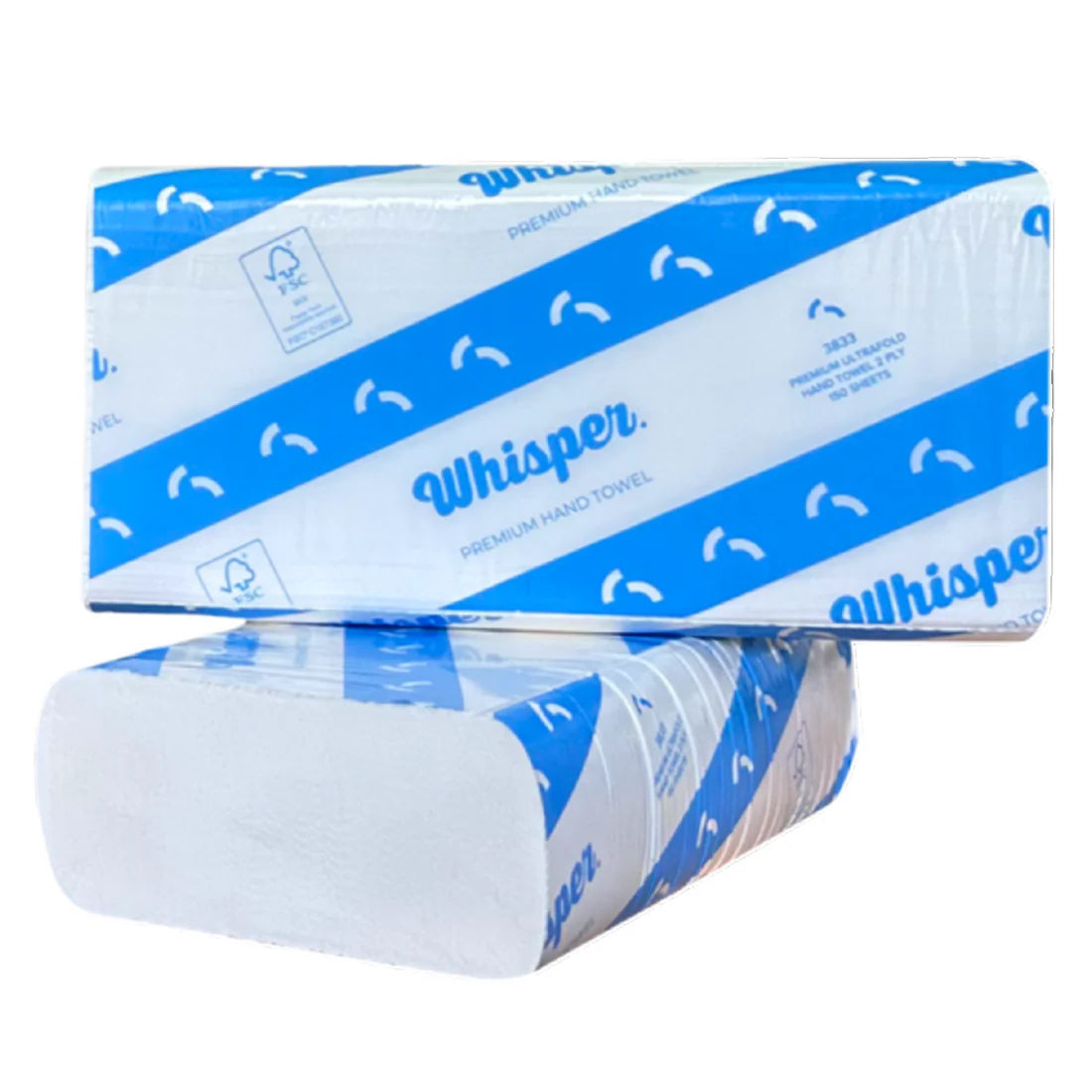 3833 WHISPER PREMIUM 2PLY ULTRA FOLD TOWEL 23 X 24CM 2400/CTN