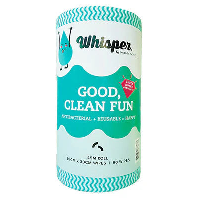 8045 WHISPER GREEN WIPE ROLL HEAVY DUTY 90 WIPES 50X 30CM ANTI BAC- ROLL