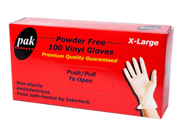 PAK VINYL CLEAR P/FREE - EXTRA LARGE 100PKT 10/CTN (GLOVES- XL-PF)
