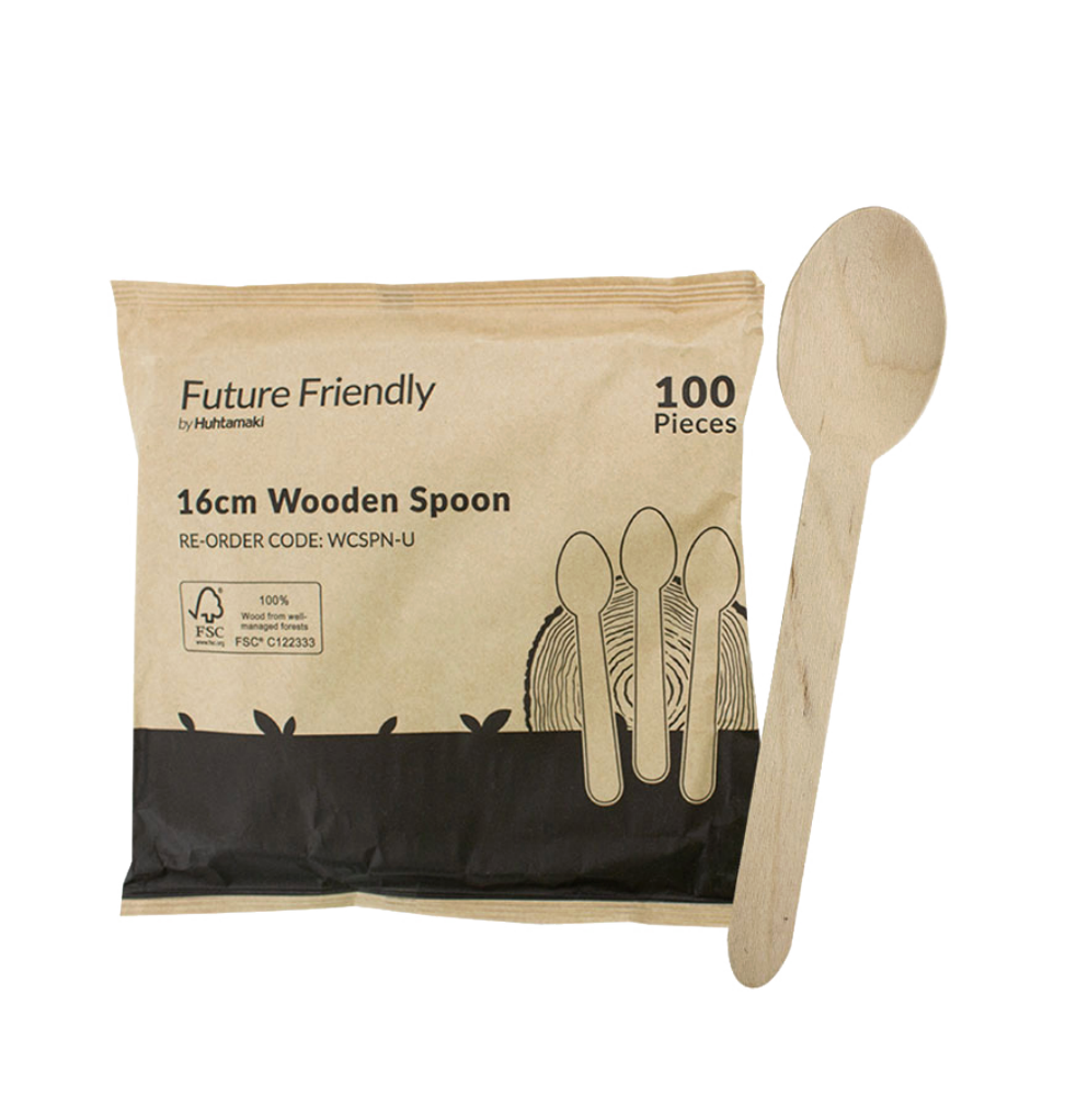 WCSPN-U 100% FSC Certified Wooden Cutlery Uncoated Spoon 160mm 100 Pieces
