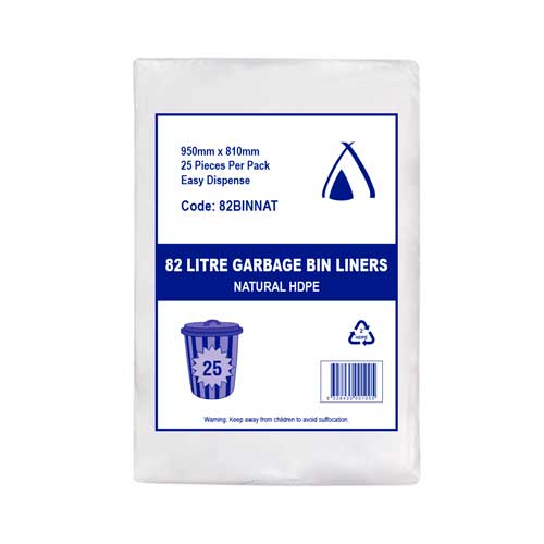 82BINNAT Bin liners 82L Clear 950 x 810mm500pcs/ctn