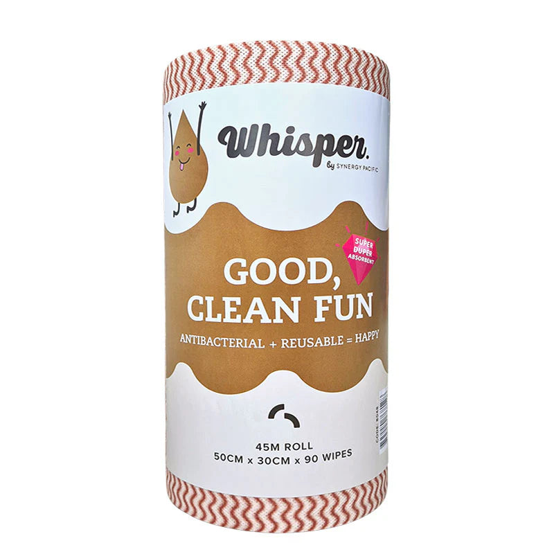 WHISPER COFFEE WIPE ROLL HEAVY DUTY 90 WIPES 50X 30CM ANTI BAC - ROLL