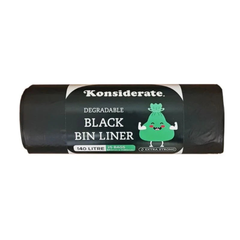 B14025 KONSIDERATE 140L HEAVY DUTY BLACK DEGRADABLE LINERS / 200 CTN