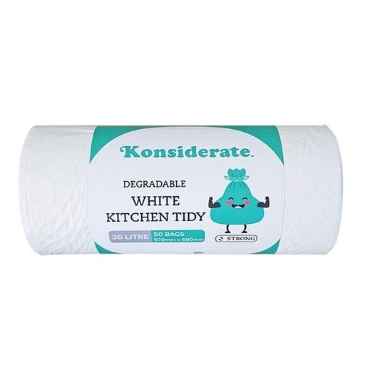 WH36 KONSIDERATE 36LT WHITE DEGRADABLE BAGS 20 ROLLS X 50 BAGS