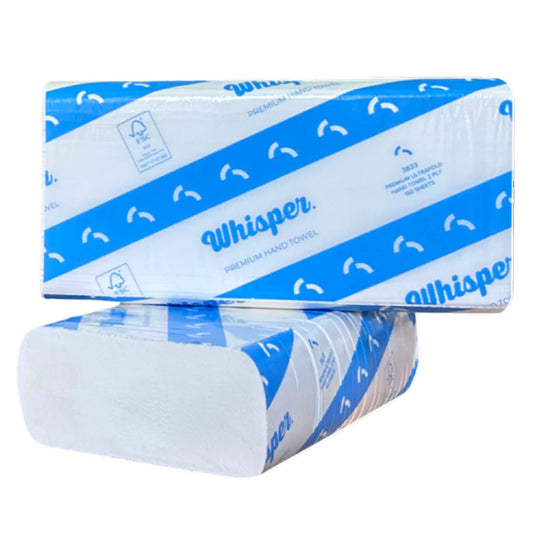 3833 WHISPER PREMIUM 2PLY ULTRA FOLD TOWEL  23 X 24CM 2400/CTN