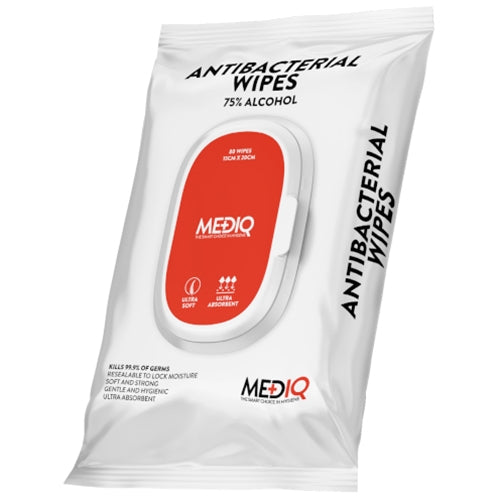 25003 Med-IQ Anti Bacterial Surface Wipes 80/Pkt 75% Alcohol 15Cmx20Cm