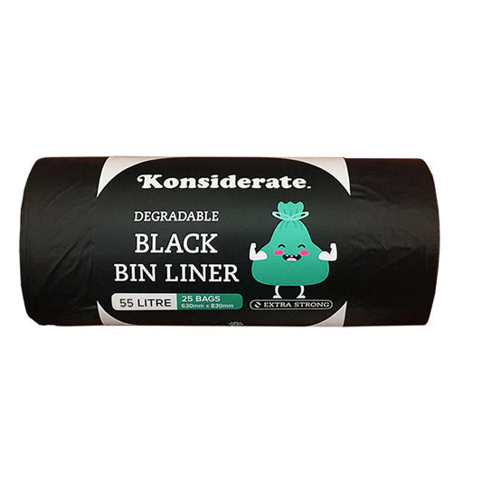 B05525 KONSIDERATE 55L HEAVY DUTY BLACK DEGRADABLE LINERS