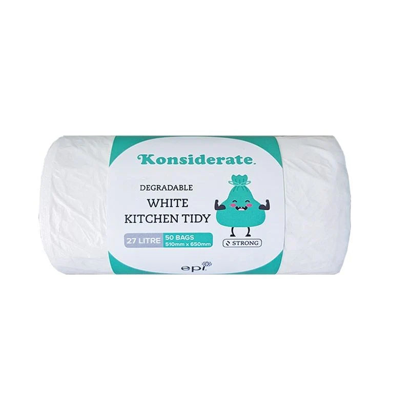 WH27 KONSIDERATE 27LT WHITE DEGRADABLE BIN LINER BAGS 20 ROLLS X 50 BAGS