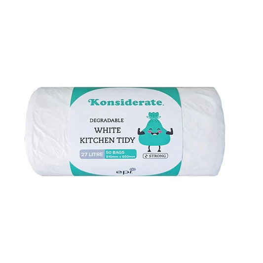 WH27 KONSIDERATE 27LT WHITE DEGRADABLE BIN LINER BAGS 20 ROLLS X 50 BAGS