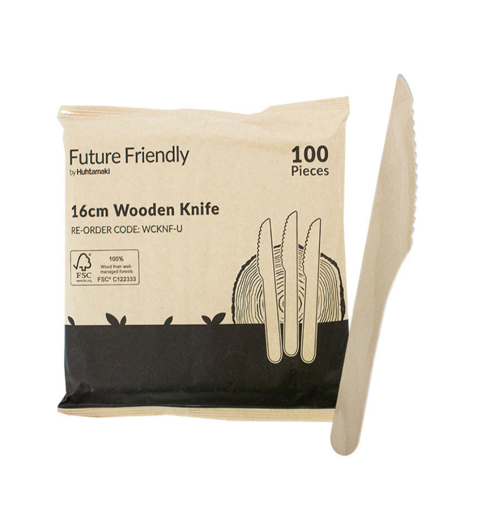 WCKNF-U 100% FSC Certified Wooden Cutlery Uncoated Knife 160mm 100/PKT 20 SLV CTN