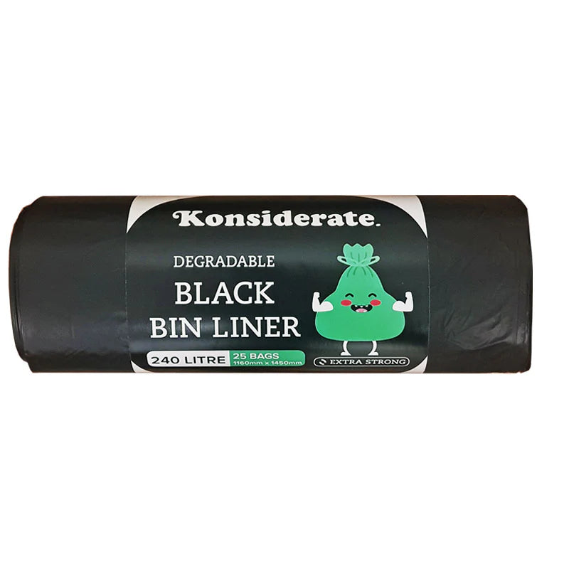 B24025 KONSIDERATE 240LT HEAVY DUTY BLACK DEGRADABLE LINERS 100