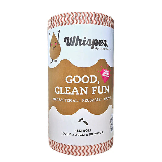 8048 WHISPER COFFEE  WIPE ROLL HEAVY DUTY 90 WIPES 50X 30CM ANTI BAC - 4 ROLLS /CTN